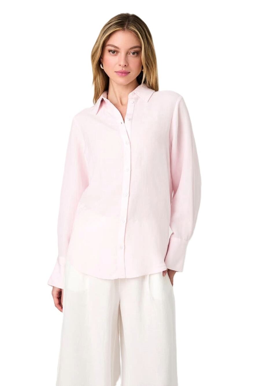 French Connection Women Sweet Pink Linen Birdie Oversize Button-Up Shirt Size XS